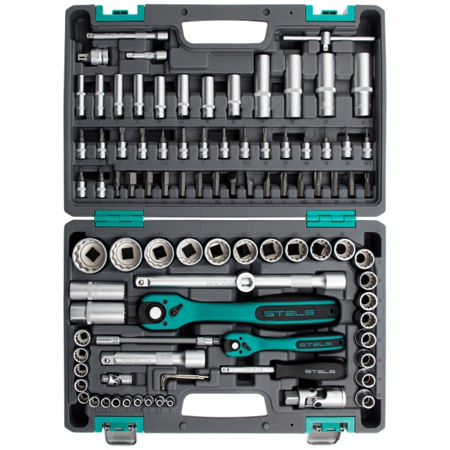 Набор инструментов 1/2", 1/4", CrV 12 гранные головки 94 предмета Stels Набор инструментов 1/2", 1/4", CrV 12 гранные головки 94 предмета Stels