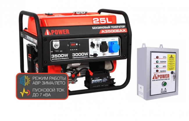 Бензиновый генератор A-iPower A3500EAX + блок автозапуска A-iPower 230 В, 50 А Бензиновый генератор A-iPower A3500EAX + блок автозапуска A-iPower 230 В, 50 А