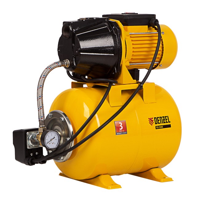 Насосная станция PS1100С, 1100 Вт, 4500 л/ч, ресивер 24 л, подъем 46 м, чугун Denzel Насосная станция PS1100С, 1100 Вт, 4500 л/ч, ресивер 24 л, подъем 46 м, чугун Denzel