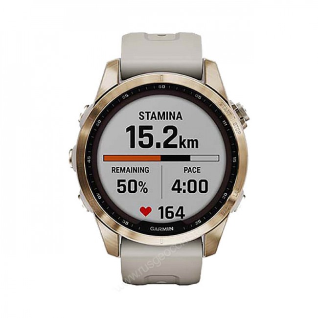 Часы Garmin Fenix 7S Sapphire Solar титановый кремово-золотой с светло-песочным силиконовым ремешком Часы Garmin Fenix 7S Sapphire Solar титановый кремово-золотой с светло-песочным силиконовым ремешком