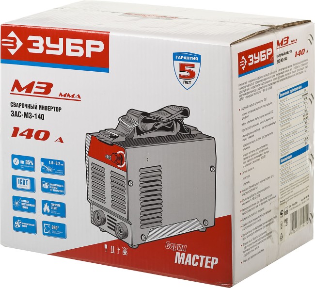 Сварочный аппарат инверторный ЗАС-М3-140 ЗУБР ММА Сварочный аппарат инверторный ЗАС-М3-140 ЗУБР ММА