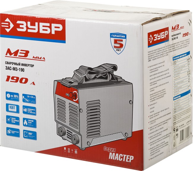 Сварочный аппарат инверторный ЗАС-М3-190 ЗУБР ММА Сварочный аппарат инверторный ЗАС-М3-190 ЗУБР ММА