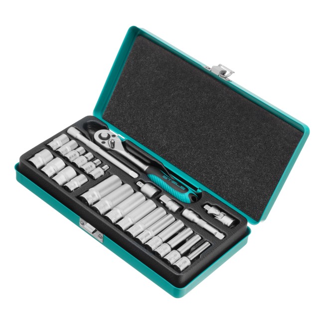 Набор торцевых головок с трещоткой 1/4" 26 предметов Stels Набор торцевых головок с трещоткой 1/4" 26 предметов Stels