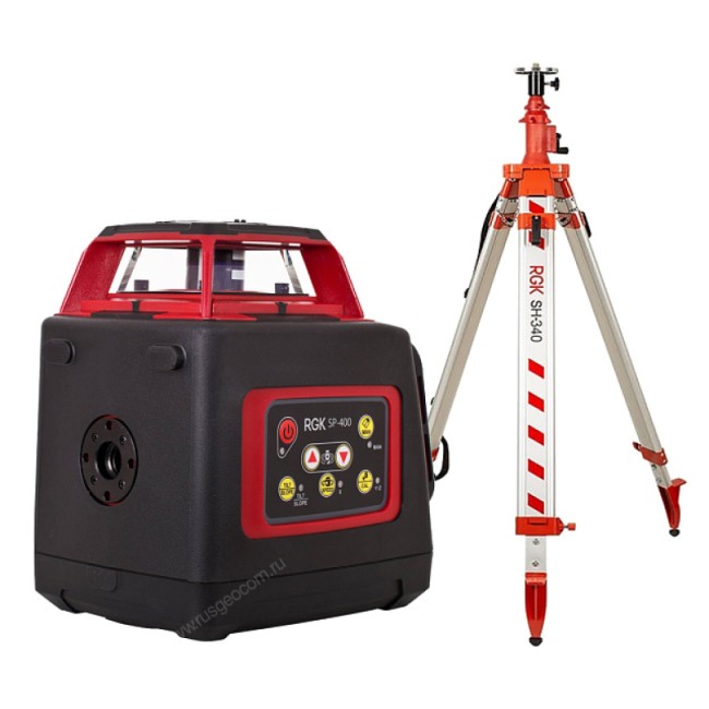 Комплект: ротационный нивелир RGK SP-400 + элевационный штатив RGK SH-340 Комплект: ротационный нивелир RGK SP-400 + элевационный штатив RGK SH-340