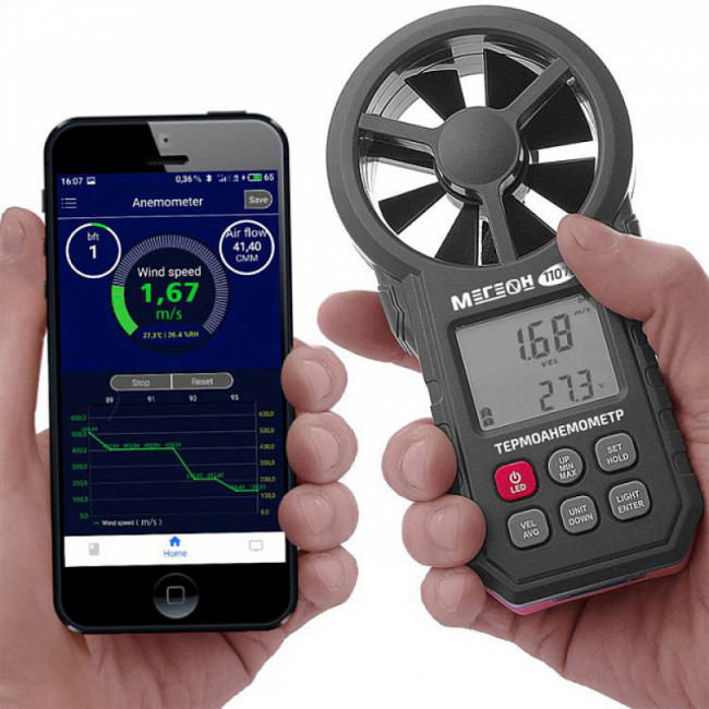 Цифровой термоанемометр МЕГЕОН 11070 с Bluetooth Цифровой термоанемометр МЕГЕОН 11070 с Bluetooth