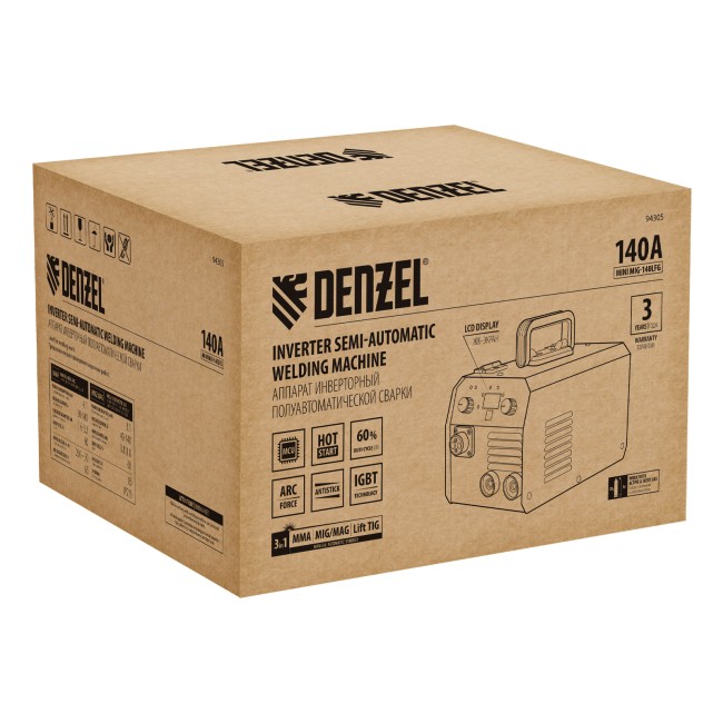 Аппарат инвертор. полуавтомат. сварки Mini MIG-140LFG, 140 А, ПВ 60% Denzel Аппарат инвертор. полуавтомат. сварки Mini MIG-140LFG, 140 А, ПВ 60% Denzel