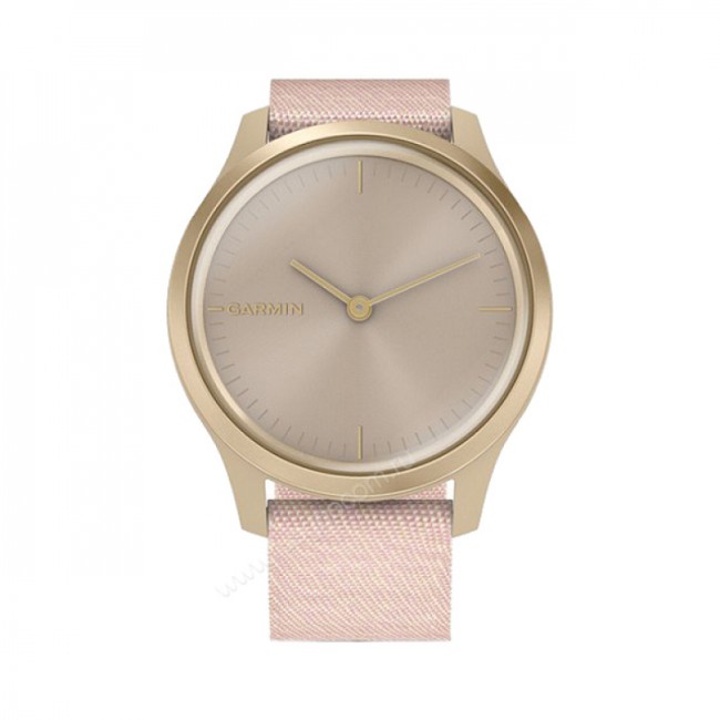 Часы Garmin Vivomove Style светло-золотистый с розовым плетеным нейлоновым ремешком