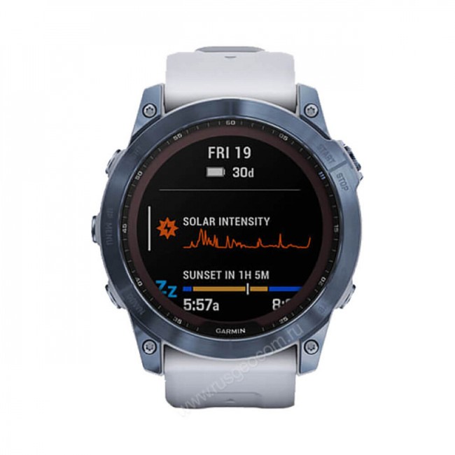 Часы Garmin Fenix 7X Sapphire Solar титановый синий минерал DLC с белым ремешком Часы Garmin Fenix 7X Sapphire Solar титановый синий минерал DLC с белым ремешком