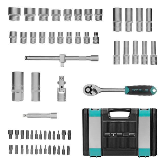 Набор инструментов, 1/2", CrV 60 предметов Stels Набор инструментов, 1/2", CrV 60 предметов Stels